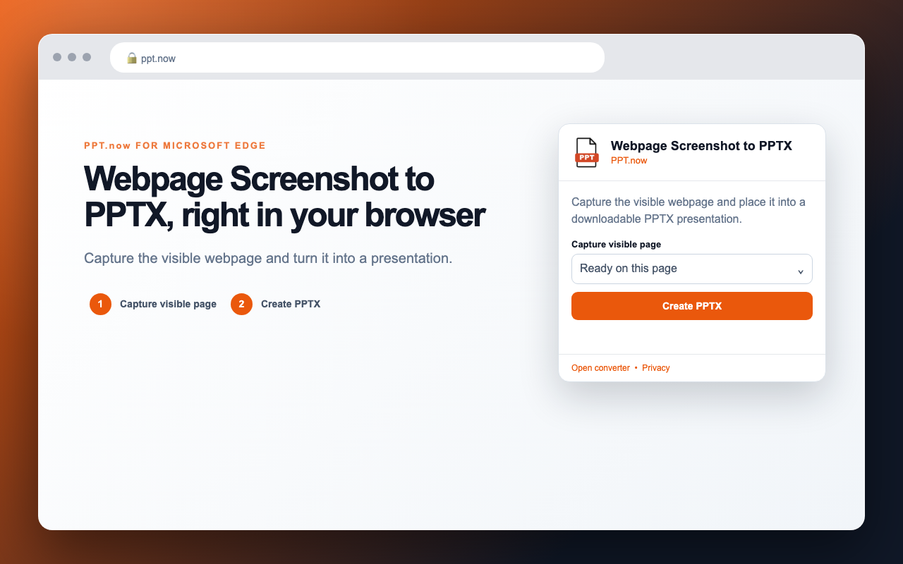 Webpage Screenshot to PPTX overview