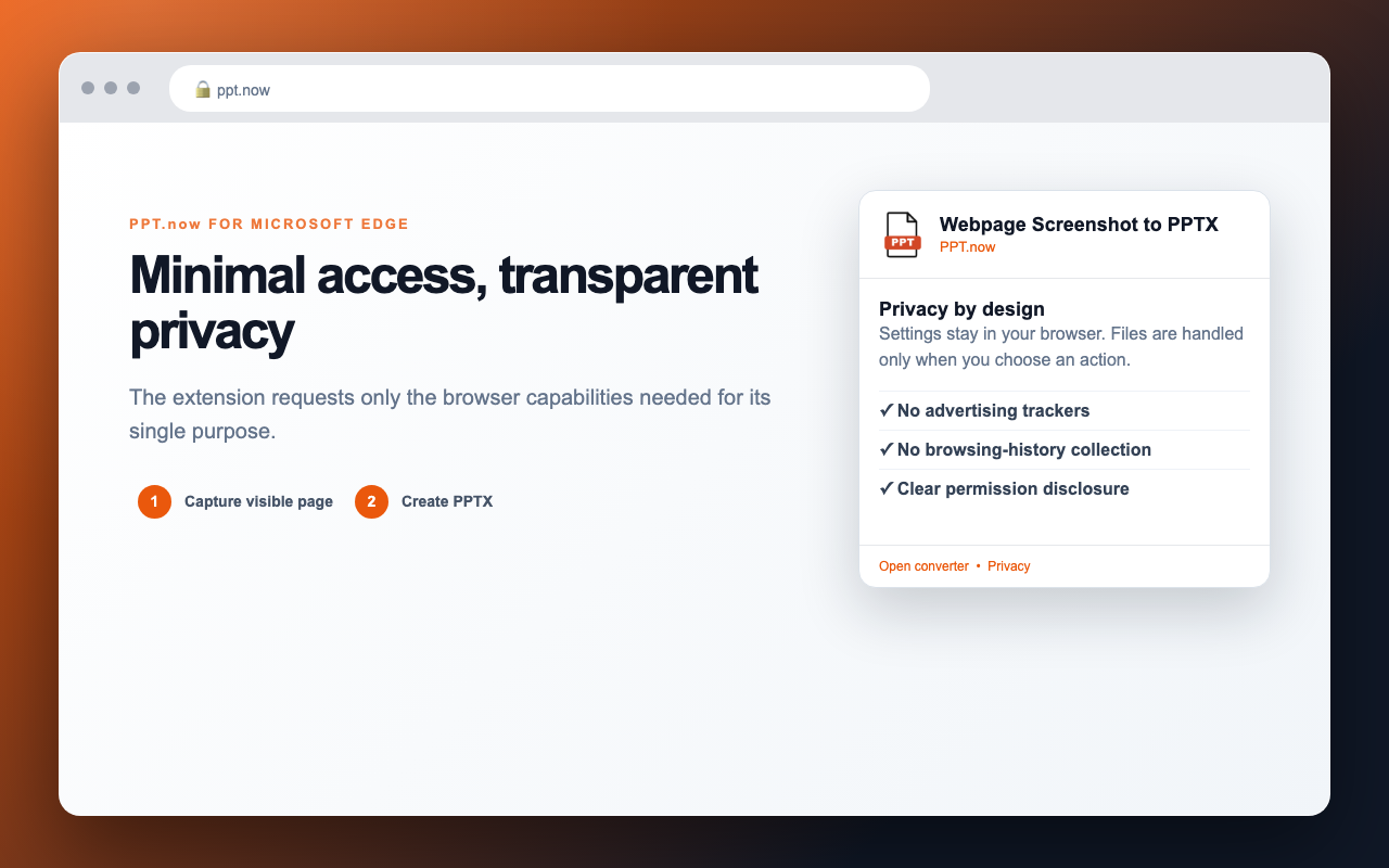 Webpage Screenshot to PPTX privacy details